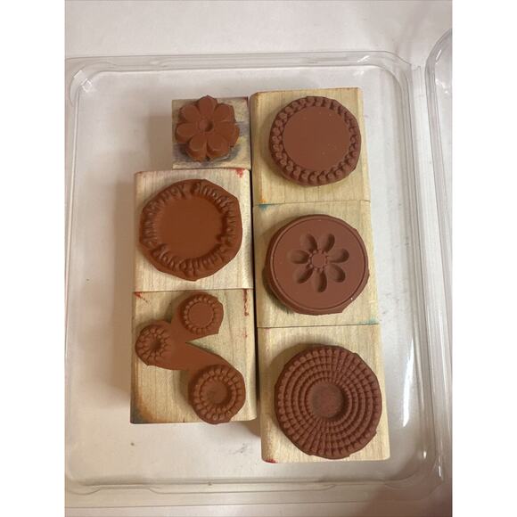 STAMPIN' UP Two-Step Stampin' Seeing Spots Set of 6 Wood Stamps EUC Flowers Dots - Picture 4 of 4